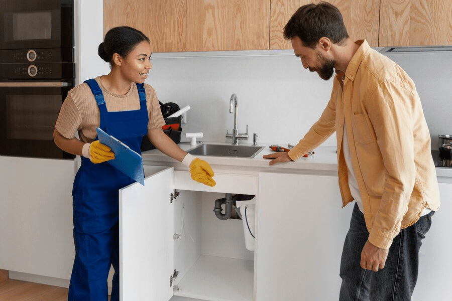 Woman discussing about the sink